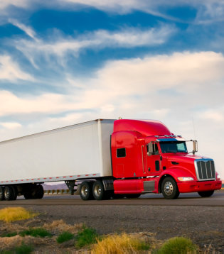 red truck on the road